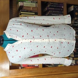 White blouse with red lip pattern